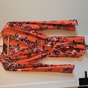 New Look Tall Floral Orange Wrap Romper Playsuit With Bell Sleevez